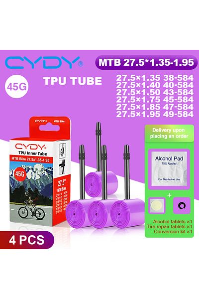 Choice 27.5x1.35-1.95 4PC 43g CYDY TPU Tube MTB 26 27.5 Bike Inner Camera 26/27.5x1.35 1.4 1.5 1.75 1.85 1.