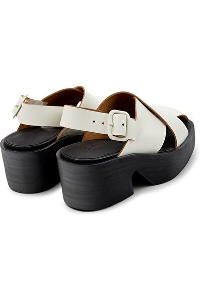 CAMPER Women's White Genuine Leather Comfy Thick Heeled Sandals with Back Strap Billie