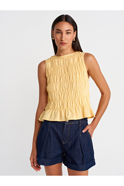 Dilvin 71990 Paçası Kıvrık Pileli Denim Şort-Lacivert