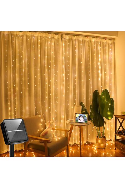 Choice 200LEDS Warm White Solar Curtain Lights LED Solar Outdoor Waterproof Fairy lights With 8 Modes For B