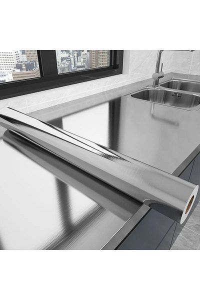ctzszzmm 40CMX1M A 40cm brushed silver self-adhesive wallpaper modern fireproof and waterproof refrigerator l