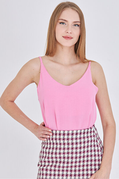 armonika Women's Pink Linen Look Strap Blouse Arm-24Y001064