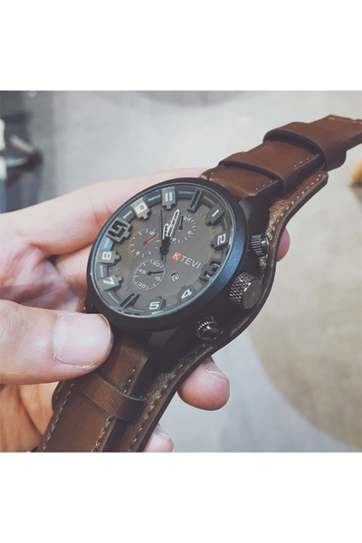 Choice A- Coffee Original Men's Watches High-End Luxury Man Watch Leather Strap Date Business Quartz Watch