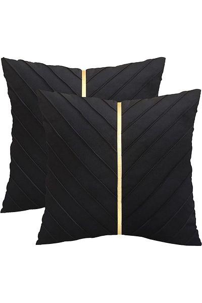 Choice 400mm*400mm black 2Pcs Velvet Throw Pillow Covers 18x18 Pack of 2 with Gold Leather Decorative Couch