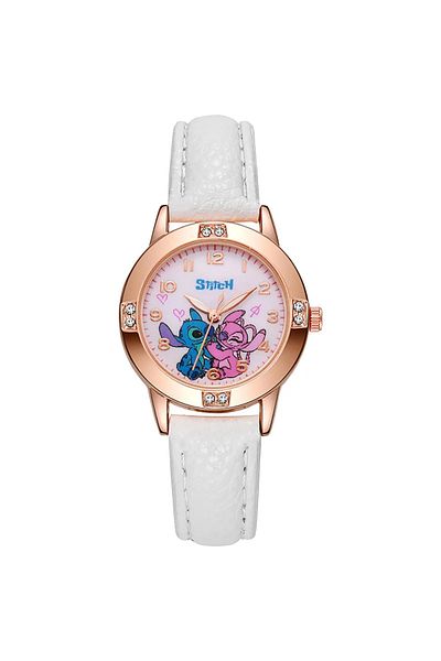 Miniso white Disney Children's Watches Cute Cartoon Stitch Imitation Diamond Belt Student Quartz Watch Simp