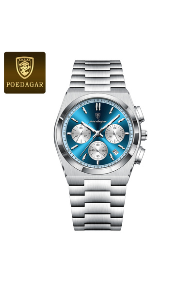 Choice ساعة كوارتز فاخرة للرجال باللون الفضي والأزرق والأبيض ومقاومة للماء وم...