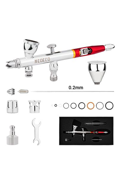 Choice NCT-SJ83P02-R NEOECO 0.2MM Dual Action Gravity Feed Airbrush With 2cc 9cc Fluid Cup Inwards Crown Ne