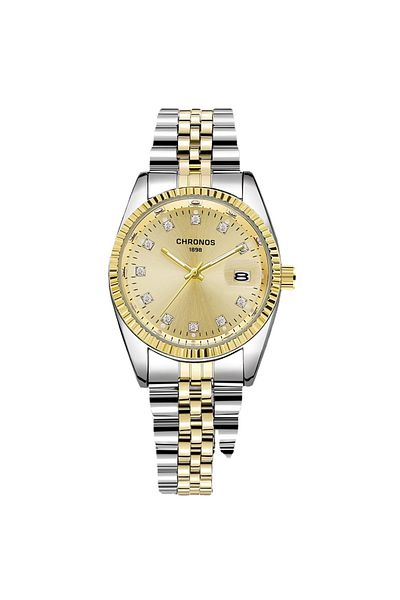 Choice CH2901 CHRONOS Men Luxury Rhinestone Watch Gold Waterproof Stainless Steel Bracelet Calendar Wrist W