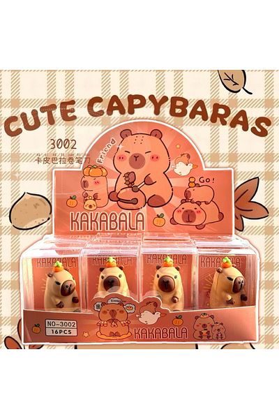 Miniso 16 قطعة مع صندوق 16 قطعة من مبراة أقلام Labubu Stitch Capybara أدوات شحذ للطلاب برسومات كرتونية لطيفة
