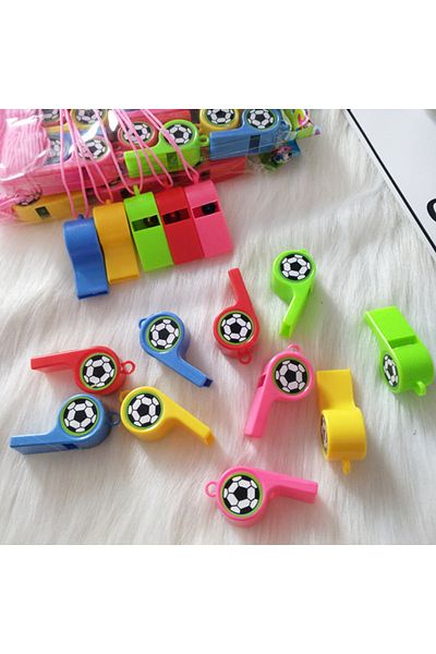 Choice 12pcs Random Colors Colorful Football Theme Whistle Soccer Game Noises Maker Toys for Kids Birthday