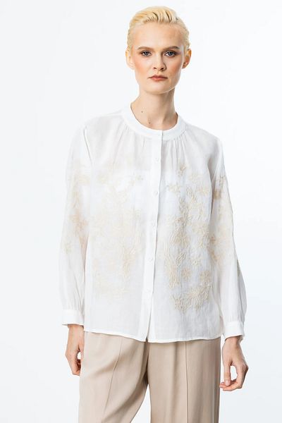Ekol Women's Embroidery Detailed Buttoned Blouse 3938 Ecru