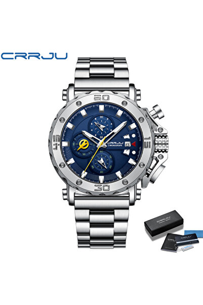 Choice ساعة CRRJU للرجال بعلبة فضية وزرقاء من أفضل العلامات التجارية الفاخرة ...