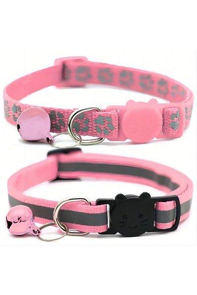 Choice Pink 2 PC cat and dog footprints really reflective pet collar+strip reflective pet collar, reflectiv