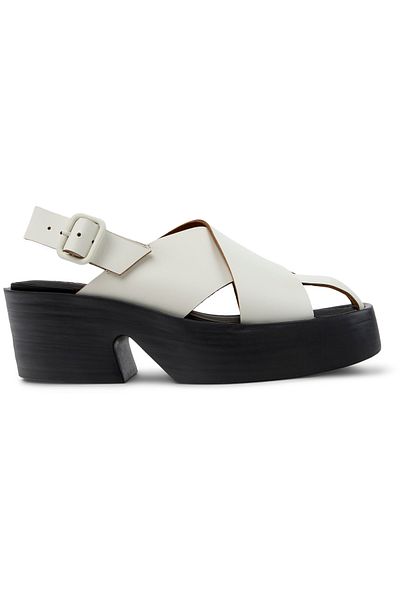 CAMPER Women's White Genuine Leather Comfy Thick Heeled Sandals with Back Strap Billie