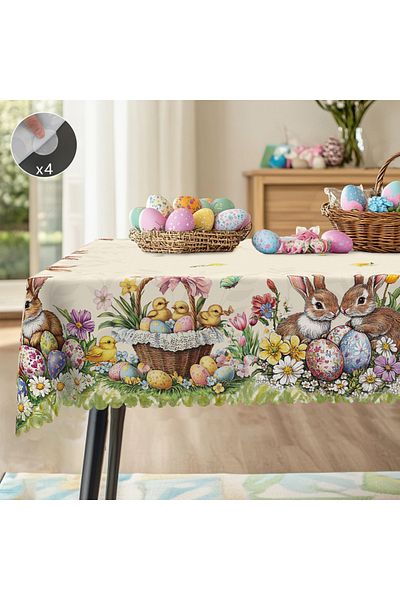 Choice 152x152cm Fh002 1 Piece Easter Round Tablecloth, 5 Sizes Available, Easter Egg Basket Printed Tablec