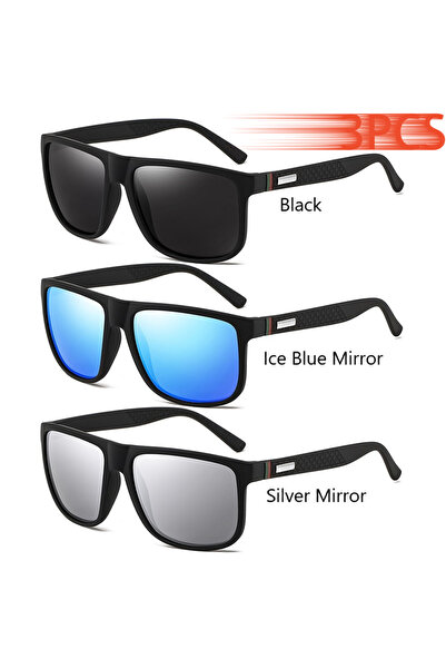 Choice نظارات شمسية مربعة أنيقة باللون الأسود والأزرق الجليدي والفضي للرجال و...
