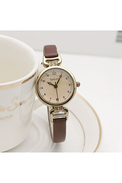 Choice ساعة نسائية بحزام رفيع بلون القهوة، ساعة رقمية بقرص صغير