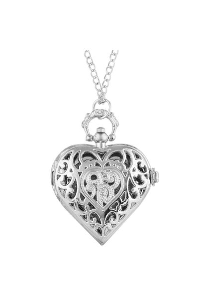 Choice silvery Stylish romantic heart-shaped diamond quartz women's necklace pocket watch souvenir gift for