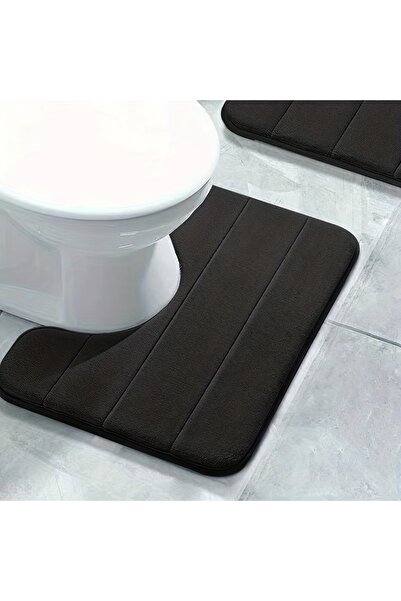 Choice 400MMx500MM black 1PC pure color stripe bathroom toilet u-mat carpet, ...