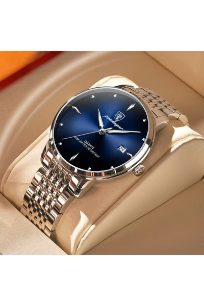 Choice ساعة يد رياضية فاخرة للرجال من الفولاذ المقاوم للصدأ مقاومة للماء ومضيئة باللون الأزرق الفضي S موديل 868 للرجال