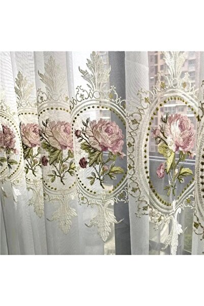 Choice Rod Pocket W140cmXH 245cm 1pc Peony tulle American Luxury Peony Embroidery Tulle Curtain For Living