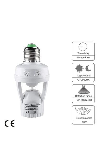 Choice CHINA White Smart E27 PIR Motion Sensor Light Switch 110V 220V Detector Base Lamp Holder Lux Time De