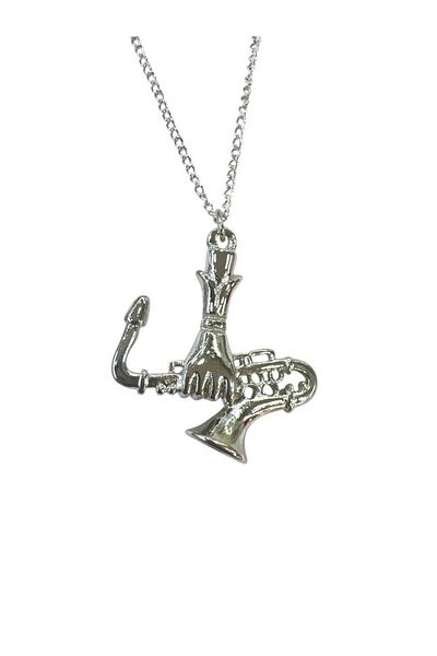Herşey Nota Metal Necklace with Hand Holding Saxophone – Unisex - Music Themed Accessory 60 cm Chain
