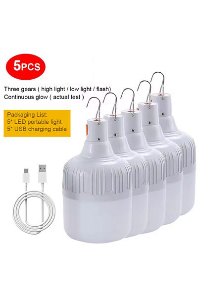 Choice 5pc Rechargeable Portable Camping Brightness Light Dimmable LED Bulb Waterproof Outdoor Tent Light E