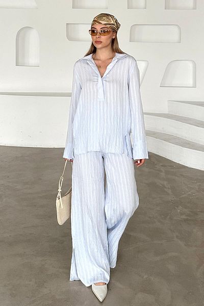 Olcay Set pantaloni cămașă cu dungi ALBASTRU DESCHIS 9356-TK
