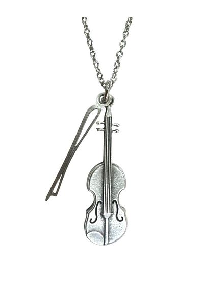 Herşey Nota Violin and Violin Bow Themed Necklace – Unisex - Music Accessory 60 cm Chain