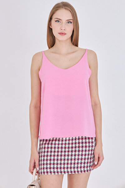 armonika Women's Pink Linen Look Strap Blouse Arm-24Y001064