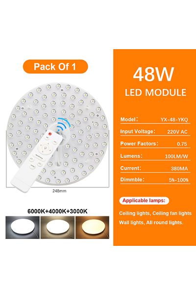Choice 48W Dimmable Ceiling Light Replacement Led Module 220V Led Panel Dimmable 72W Round Led Light Board