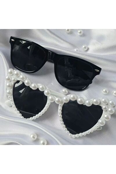 Choice مجموعة نظارات شمسية كبيرة الحجم من قطعتين مزينة باللؤلؤ من C1 بتصميم ع...