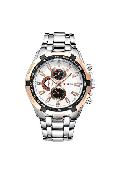 Curren Blanche ساعة كوارتز CURREN 8023 فضية وذهبية وبيضاء للرجال، ساعات رياضي...