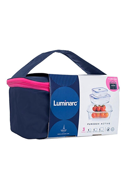 Luminarc مجموعة صناديق تخزين طعام مستطيلة مكونة من 3 قطع مع حقيبة غداء