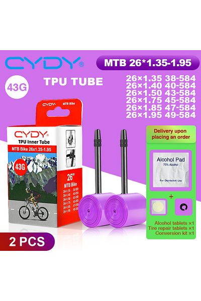 Choice 26x1.35-1.95 2PC 43g CYDY TPU Tube MTB 26 27.5 Bike Inner Camera 26/27.5x1.35 1.4 1.5 1.75 1.85 1.95