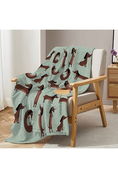 Choice 130x150cm Light Green The Dachshund Pose Blanket Printed Throw Blanket Plush Fluffy Flannel Fleece B