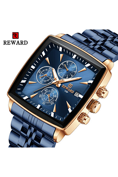Choice ساعة كوارتز رجالية مستطيلة الشكل من REWARD باللونين الوردي والأزرق