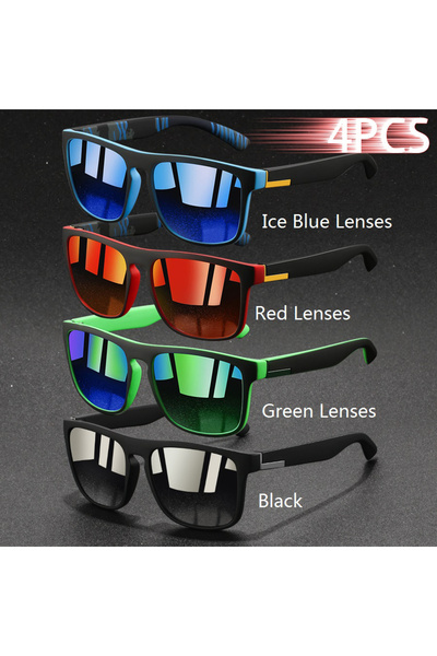 Choice 4 قطع - (كل لون) 4 قطع نظارات شمسية مربعة أنيقة للرجال والنساء والصيد ...