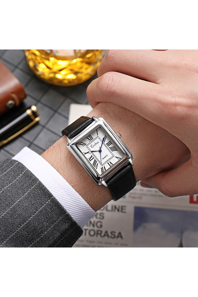 Choice ساعة يد رجالية أنيقة من الكوارتز بسوار جلدي باللونين الأسود والأبيض