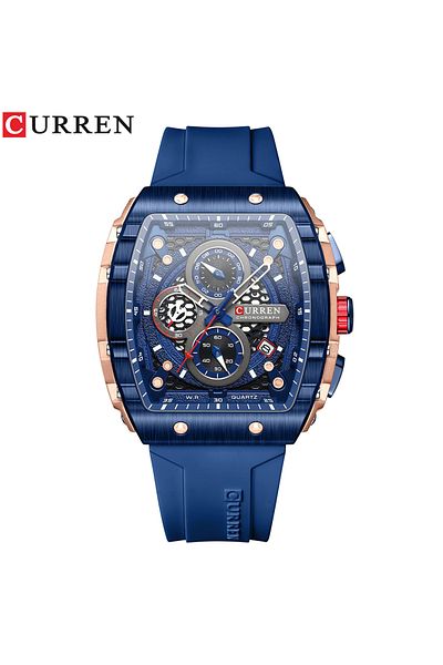 Curren Dark Blue CURREN Business Unique Square Watches with Large Dial Sport Quartz Silicone Bands Wristwat