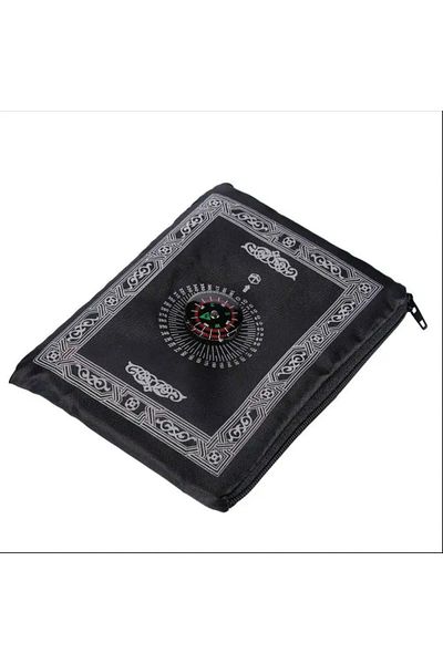 Choice 60x 100cm Black Prayer Rug Polyester Portable Braided Mats Simply Print with Compass In Pouch Travel