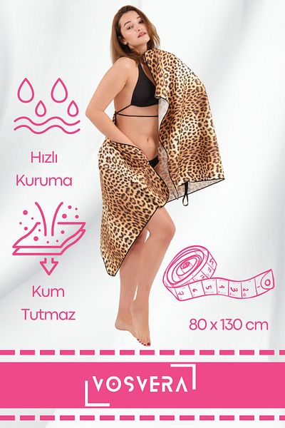 vosvera Leopard Beach Towel Double Sided Microfiber - 80X130Cm, Quick Dry, Sand Resistant Sports Sea Pool