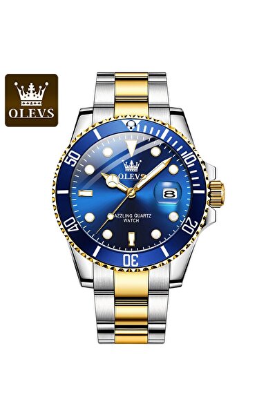 Choice ساعة OLEVS Top Original للرجال كوارتز باللون الأزرق الذهبي، ساعة مقاوم...
