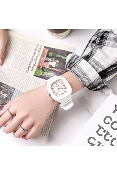 Choice ساعة إلكترونية مربعة بيضاء بسوار من السيليكون - ساعة رقمية رياضية أنيق...