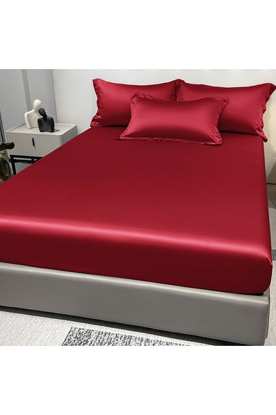 Choice 138x190cm Wine Red 1 Simple Modern Satin Solid Color Fitted Sheet, Solid Color Ice Silk Bedspread Fo