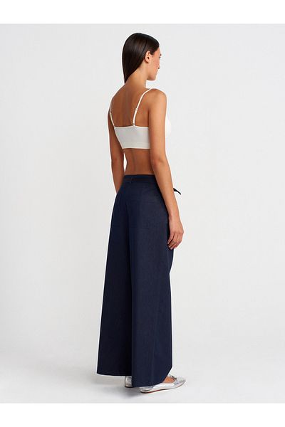Dilvin 71665 Belted Wide Leg Jean-Navy Blue