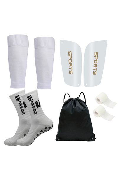 Choice 5-TCset-White 5PCS Set Drawstring Ball Bag Men Women Outdoor Soccer Football Socks Cycling Leg Cover