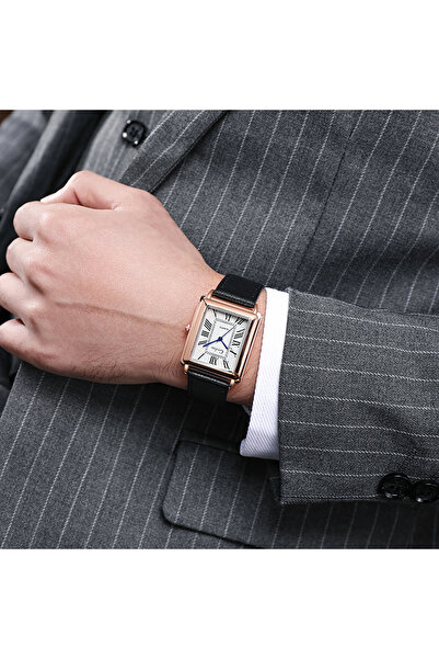 Choice ساعة يد رجالية كوارتز أنيقة باللون الأسود والوردي والأبيض بحزام جلدي