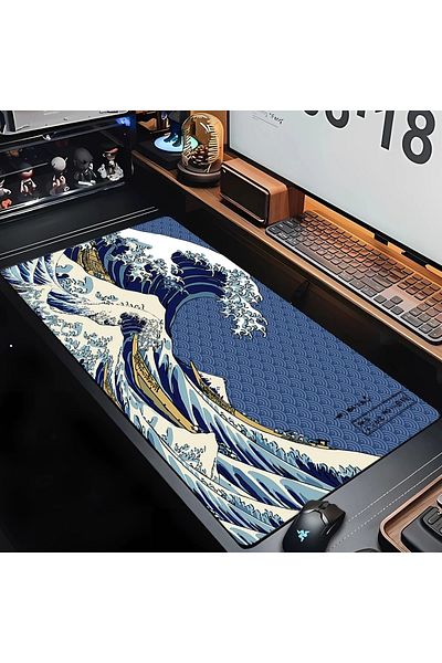 Choice 30x60cm-With Edg 13 Desk Mat Gaming Mouse Pad Large Deskmat Gamer Deskpad Art Great Waves Rubber Mou
